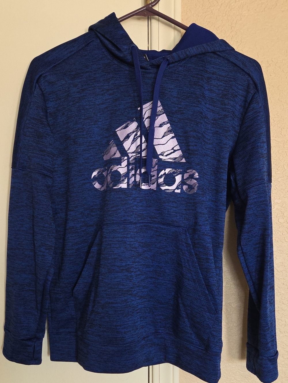 adidas Navy/Blue Heather Pullover Hoodie with Logo